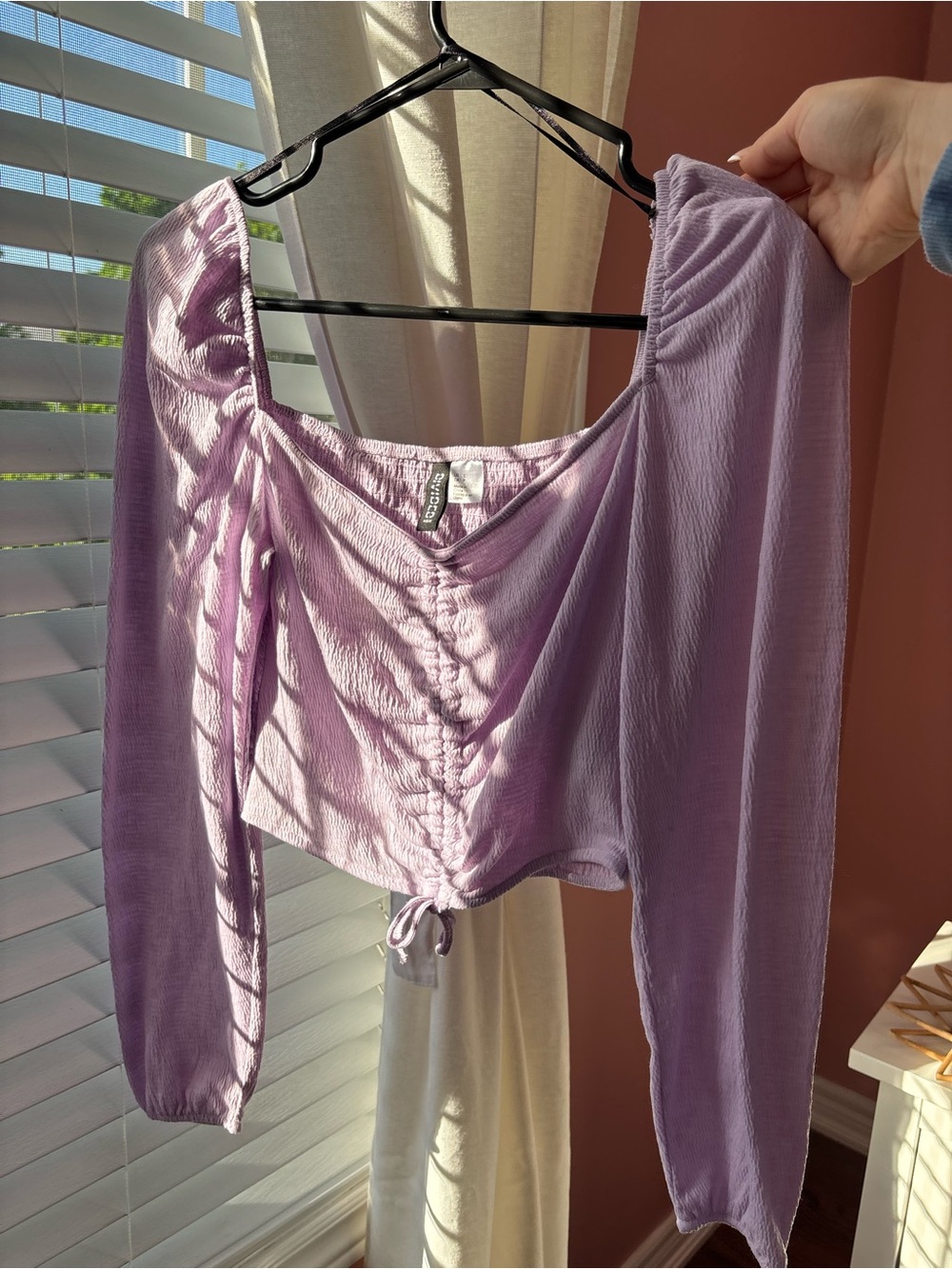 H&M Lavender Ruched Long Sleeve Crop Top